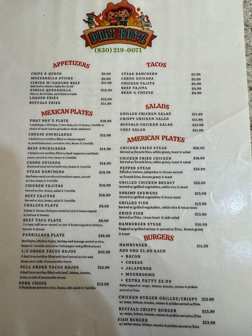 Phat Boy'z Menu